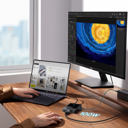 Хаб Baseus PioneerJoy 8-Port Four-Screen Type-C HUB Adapter (Type-C - HDMI4K@60Hz*1+HDMI4K@30Hz*1+DP8K@30Hz*1+VGA+USB3.0*2+Type-C (Data+PDout)*1+PD*1) Серый (WKYY030413)