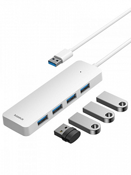 Хаб концентратор Baseus UltraJoy Series 4-Port HUB Lite 15см Moon White (USB-A - USB3.0*4) B0005280B211-00