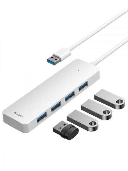 Хаб концентратор Baseus UltraJoy Series 4-Port HUB Lite 15см Moon White (USB-A - USB3.0*4) B0005280B211-00