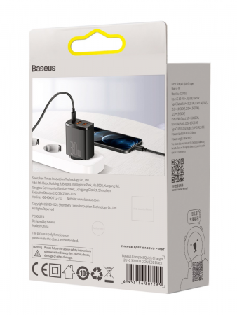 Сетевое зарядное устройство Baseus Compact Quick Charger 2U+C 30W EU Черный (CCXJ-E01)