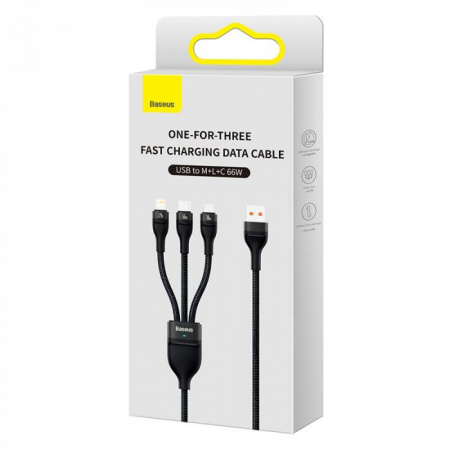 Кабель Baseus Flash Series 2 One-for-three Fast Charging Data Cable USB - M+L+C 66W 1.2m (CASS040001) Черный Кабель Baseus Flash Series 2 One-for-three Fast Charging Data Cable USB - M+L+C 66W 1.2m (CASS040001) Черный