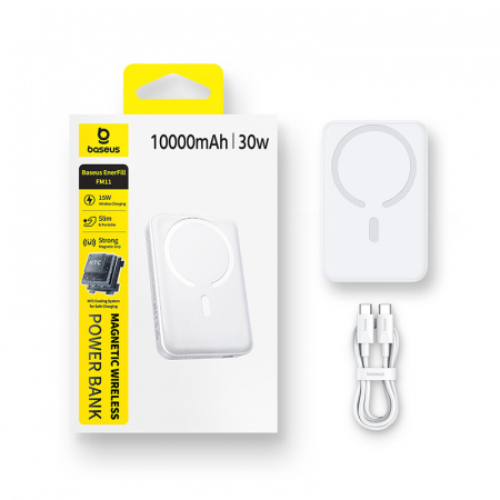 Повербанк Baseus EnerFill FM11 Magnetic 10000mAh 30W Белый (в комплетке USB-C - USB-C кабель 30см) (E0028703)