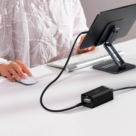 Сетевое зарядное устройство Baseus GaN5 Pro Desktop Fast Charger 1U+2C+HDMI 67W with 1.5m power cord EU с кабелем Type-C - Type-C 100W (20V/5A) 1m (CCGP110201) Черное