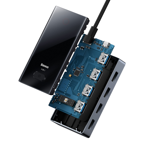Хаб Baseus PioneerJoy 4-Port Type-C HUB Adapter (Type-C - USB3.0*4) Серый (WKYY030013)