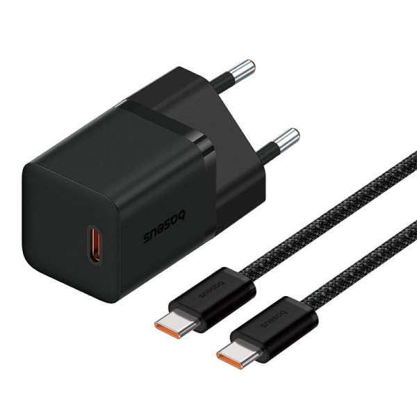 Сетевое зарядное устройство Baseus GaN5 (mini) 1C 30W + Кабель USB-C - USB-C Чёрный (P10110902113-00)