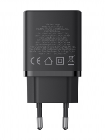 Сетевое зарядное устройство OS-Baseus Cube Fast Charger 2U+C 30W EU Чёрный (P10111402113-00)
