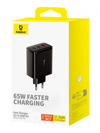 Сетевое зарядное устройство OS-Baseus Cube Pro Fast Charger 2C+U 65W EU Чёрный (P10152301113-00)