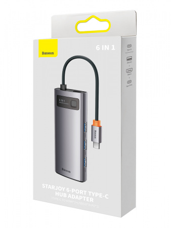 Хаб Baseus Metal Gleam Series 6-in-1 Multifunctional Type-C HUB Docking Station (Type-C - HDMI*2+USB3.0*3+PD*1) Серый (WKWG030113) Хаб Baseus Metal Gleam Series 6-in-1 Multifunctional Type-C HUB Docking Station (Type-C - HDMI*2+USB3.0*3+PD*1) Серый (WKWG030113)