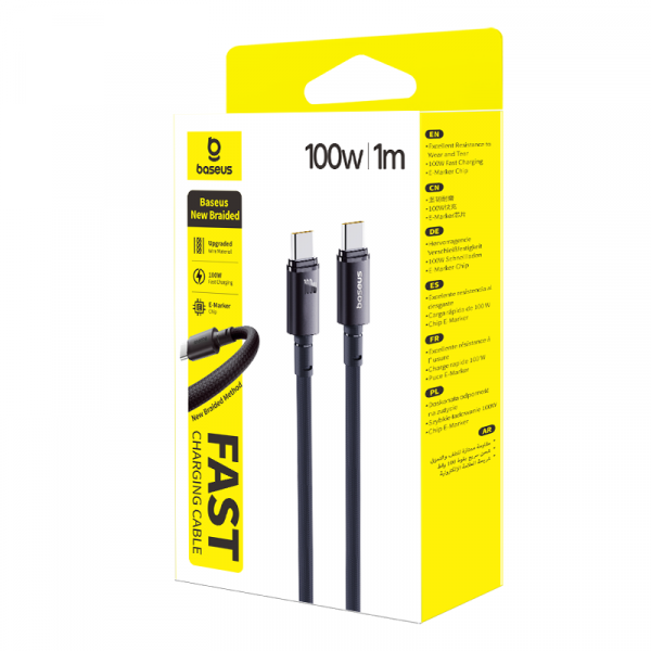 Кабель Baseus New Braided Fast Charging Cable USB-C- USB-C 100W 1м Чёрный (E0426W00)