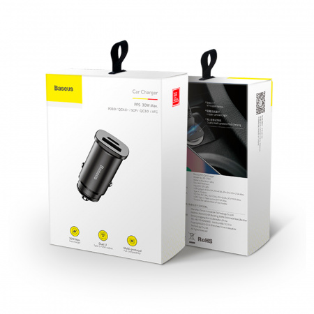 Автомобильное зарядное устройство Baseus Square metal A+C 30W PPS Car Charger Черное (CCALL-AS01)
