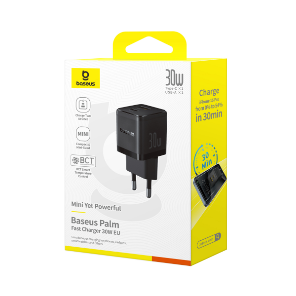 Сетевое зарядное устройство Baseus Palm Fast Charger C+U 30W EU Чёрный (P1011160A113-00)