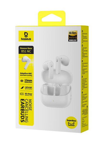 Беспроводные наушники Baseus Bass BS1 NC Semi-in-Ear True Wireless Earbuds Белый (A0010103)