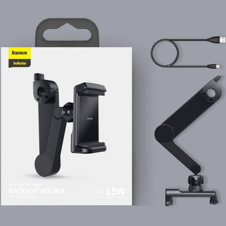 Автомобильный держатель для телефона на подголовник с беспроводной зарядкой Baseus Energy Backseat Holder 15W - Черный (WXHZ-01)