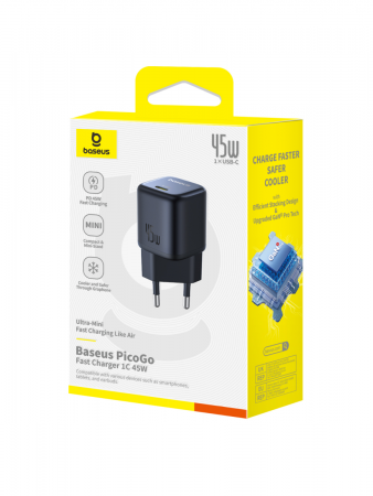 Сетевое зарядное устройство OS-Baseus PicoGo GaN Fast Charger 1C 45W EU Чёрный (P10176800123-00)