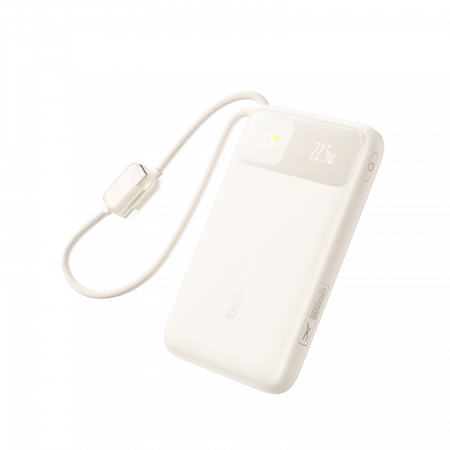 Повербанк Baseus EnerFill FC11 Digital Display с встроенным USB-C кабелем 10000mAh 22.5W Бежевый (E0030401)