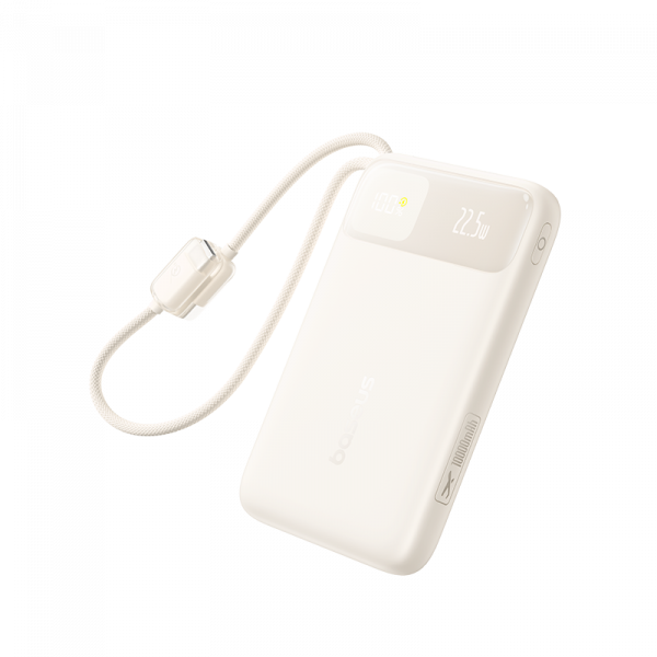 Повербанк Baseus EnerFill FC11 Digital Display с встроенным USB-C кабелем 10000mAh 22.5W Бежевый (E0030401)