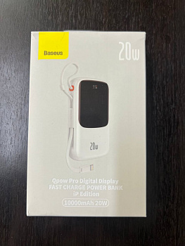 УЦЕНКА Внешний аккумулятор BASEUS Qpow Pro Digital Display Fast Charge 20W iP Edition, 3A, 10000 мА⋅ч, белый, с кабелем Type-C (PPQD020002) Повреждена упаковка УЦЕНКА Внешний аккумулятор BASEUS Qpow Pro Digital Display Fast Charge 20W iP Edition, 3A, 10000 мА⋅ч, белый, с кабелем Type-C (PPQD020002) Повреждена упаковка