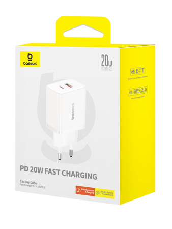 Сетевое зарядное устройство OS-Baseus Cube Fast Charger C+U 20W EU Белый (P10111403213-00)