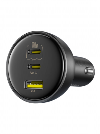 Автомобильное зарядное устройство Baseus Multi-Port Fast Charge Car Charger 2xType-C+USB 152.5W (кабель Type-C - Type-C 100W (20V/5A) 1м в комплекте) Чёрное (C00036101111-00)   Автомобильное зарядное устройство Baseus Multi-Port Fast Charge Car Charger 2xType-C+USB 152.5W (кабель Type-C - Type-C 100W (20V/5A) 1м в комплекте) Чёрное (C00036101111-00)