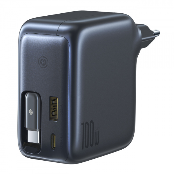 Сетевое зарядное устройство Baseus EnerCore CJ11 Fast Charger with Retractable Cable 2C+U 100W EU Чёрный (E0120M00)