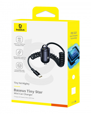 Автомобильное зарядное устройство Baseus Tiny Star Mini Car Charger Type-C + Type-C 30W (C00035001121-00) Чёрное Автомобильное зарядное устройство Baseus Tiny Star Mini Car Charger Type-C + Type-C 30W (C00035001121-00) Чёрное
