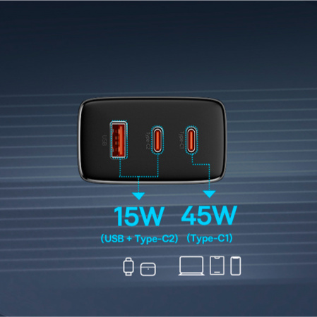 Сетевое зарядное устройство OS-Baseus Cube Pro Fast Charger 2C+U 65W EU Чёрный (P10152301113-00)