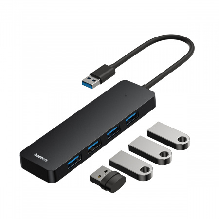 Хаб Baseus UltraJoy Series 4-Port  HUB Lite провод 15cm черный（USBA to USB3.0*4）(B0005280B111-00)