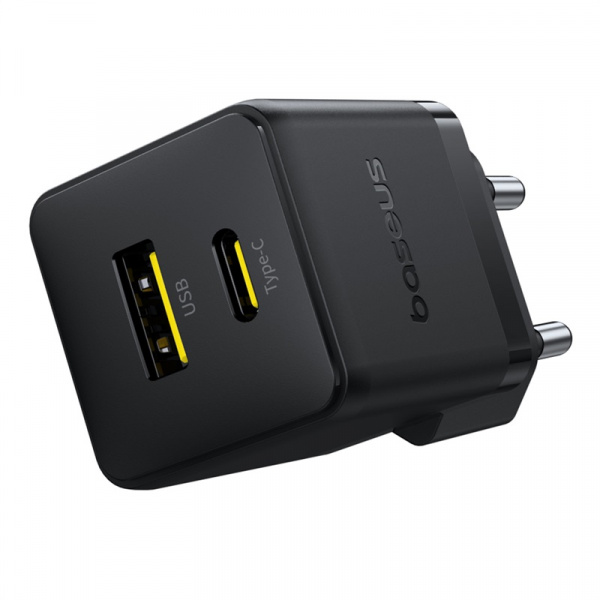 Сетевое зарядное устройство Baseus Palm Fast Charger C+U 30W EU Чёрный (в комплекте кабель USB-C - USB-C 60W (20V/3A) 1м) (P1011160A113-01)