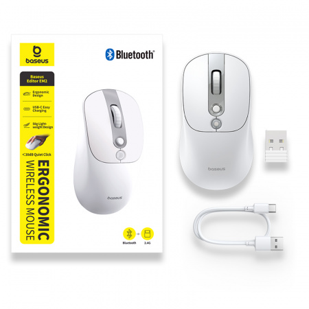 Беспроводная мышь Baseus Editor EM2 Ergonomic Wireless Mouse Белый (B0203500)