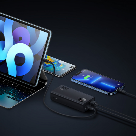 Внешний аккумулятор Baseus Adaman2 Digital Display Fast Charge Power Bank 10000mAh 30W Черный (PPAD040101)+кабель USB - Type-C 3A 0.3m Черный