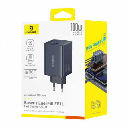 Сетевое зарядное устройство Baseus EnerFill FE11 Fast Charger 2C+U 100W EU Чёрный (P10182102123-00)