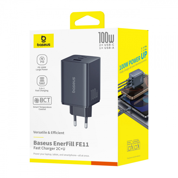 Сетевое зарядное устройство Baseus EnerFill FE11 Fast Charger 2C+U 100W EU Чёрный (P10182102123-00)