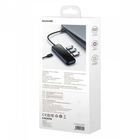 Хаб Baseus AcmeJoy 4-Port Type-C HUB Adapter (Type-C - USB3.0*3+Type-C PD&Data *1) Темно-серый (WKJZ010013)