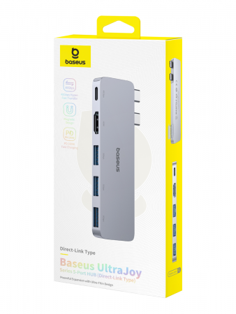 USB-концентратор Baseus UltraJoy Series 5-Port HUB USB-C*2 - USB-C 40Gbps*1+HDMI 4K@30Hz*1+USB3.0*3 Серый (B00052801811-04)
