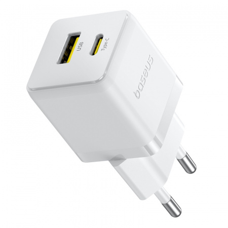 Сетевое зарядное устройство Baseus Palm Fast Charger C+U 20W EU (кабель в комплекте USB-C - USB-C 60W (20V/3A) 1м) Балый (P10111608213-01)