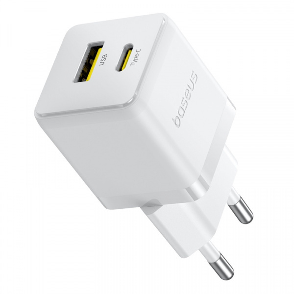 Сетевое зарядное устройство Baseus Palm Fast Charger C+U 20W EU (кабель в комплекте USB-C - USB-C 60W (20V/3A) 1м) Балый (P10111608213-01)