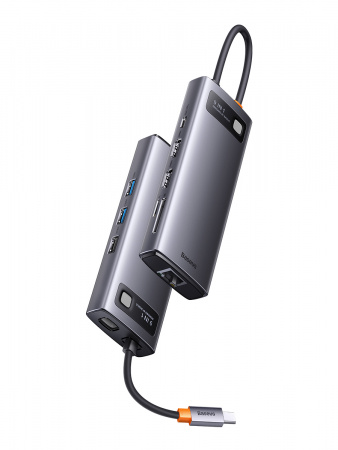 Хаб Baseus Metal Gleam Series 9-in-1 Multifunctional Type-C HUB Docking Station (Type-C - HDMI*2+USB3.0*2+USB2.0*1+PD*1+SD/TF*1+RJ45*1) Серый (WKWG060013)