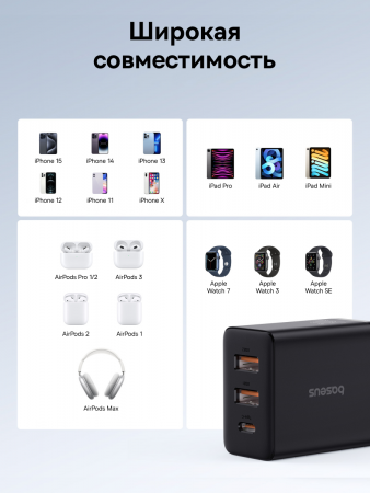 Сетевое зарядное устройство OS-Baseus Cube Fast Charger 2U+C 30W EU Чёрный (P10111402113-00)