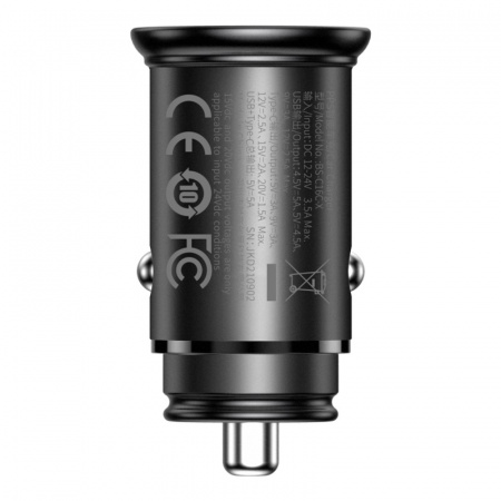 Автомобильное зарядное устройство Baseus  Circular metal A+C 30W PPS Car Charger  Чёрный (CCALL-BS01)