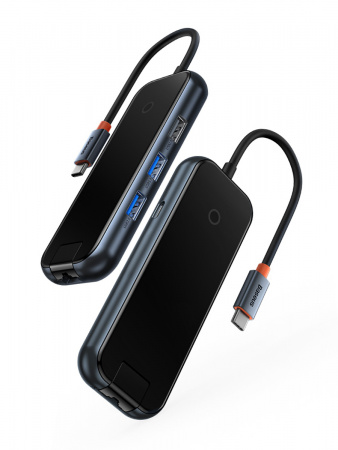 Хаб Baseus AcmeJoy 5-Port Type-C HUB Adapter (Type-C - USB3.0*2+USB2.0*1+Type-C PD&Data *1+RJ45*1) Темно-серый (WKJZ010113)