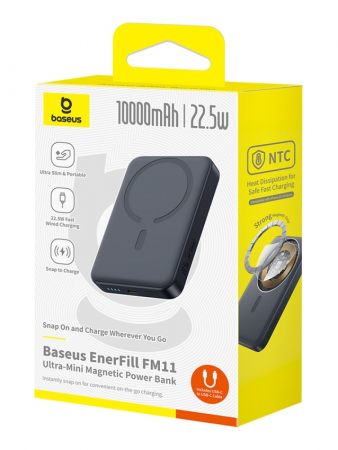 Повербанк Baseus EnerFill FM11 Ultra-Mini Magnetic 10000mAh 22.5W Чёрный (в комплекте Type-C - Type-C кабель 30см) (P1008210E123-00)