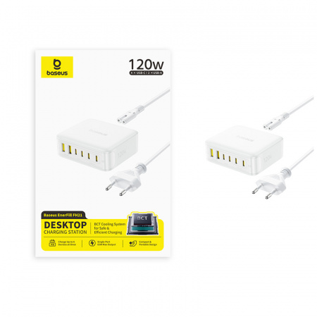 Сетевое зарядное устройство Baseus EnerFill FH21 Desktop Charging Station 4C+2U 120W EU Белый (E0120T01)