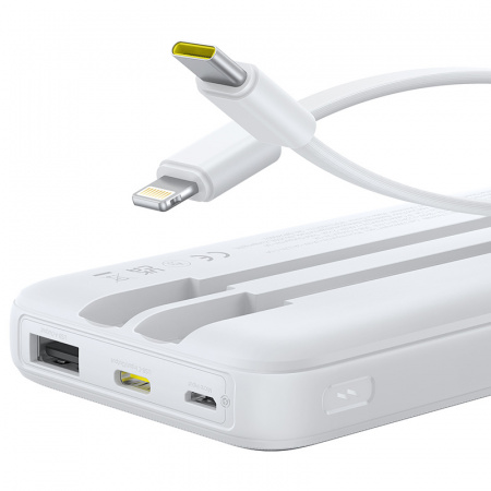 Повербанк Baseus Lipow Dual-Cable 10000mAh 22.5W Белый (в комплекте USB-A t- USB-C кабель 0.2м) (P10079101213-00)