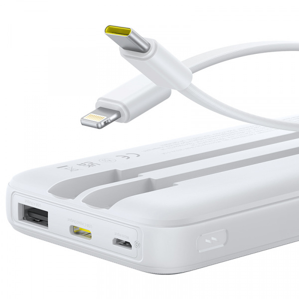 Повербанк Baseus Lipow Dual-Cable 10000mAh 22.5W Белый (в комплекте USB-A t- USB-C кабель 0.2м) (P10079101213-00)