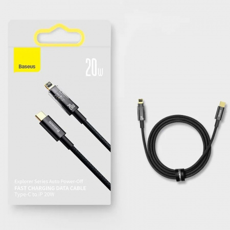 Кабель Baseus Explorer Series Auto Power-Off Fast Charging Data Cable Type-C - Lightning 20W 2м Черный CATS000101