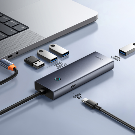 Хаб Baseus UltraJoy Series 4-Port Серый (USB-C- USB 3.0*4+USB-C 5V) (B0005280B811-08)