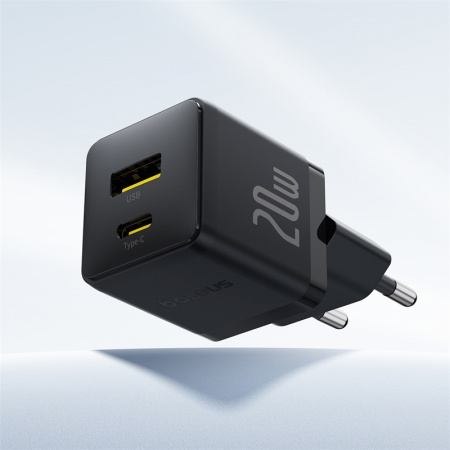 Сетевое зарядное устройство Baseus Palm Fast Charger C+U 20W EU (кабель в комплекте USB-C - USB-C 60W (20V/3A) 1м) Черный (P10111608113-01)
