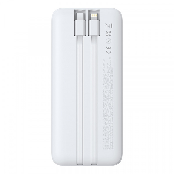 Повербанк Baseus Lipow Dual-Cable 10000mAh 22.5W Белый (в комплекте USB-A t- USB-C кабель 0.2м) (P10079101213-00)