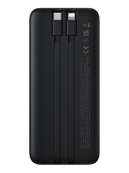Повербанк Baseus Lipow Dual-Cable Power Bank with Digital Display 10000mAh 22.5W Чёрный ( в комплекте кабель USB-A - USB-C 0.2м) (P10079101123-00)