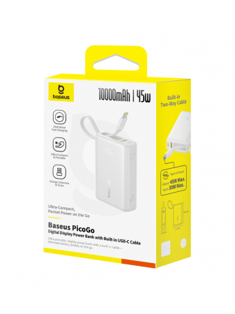 Повербанк Baseus PicoGo Digital Display Power Bank 10000mAh 45W Белый (P10076803213-00)